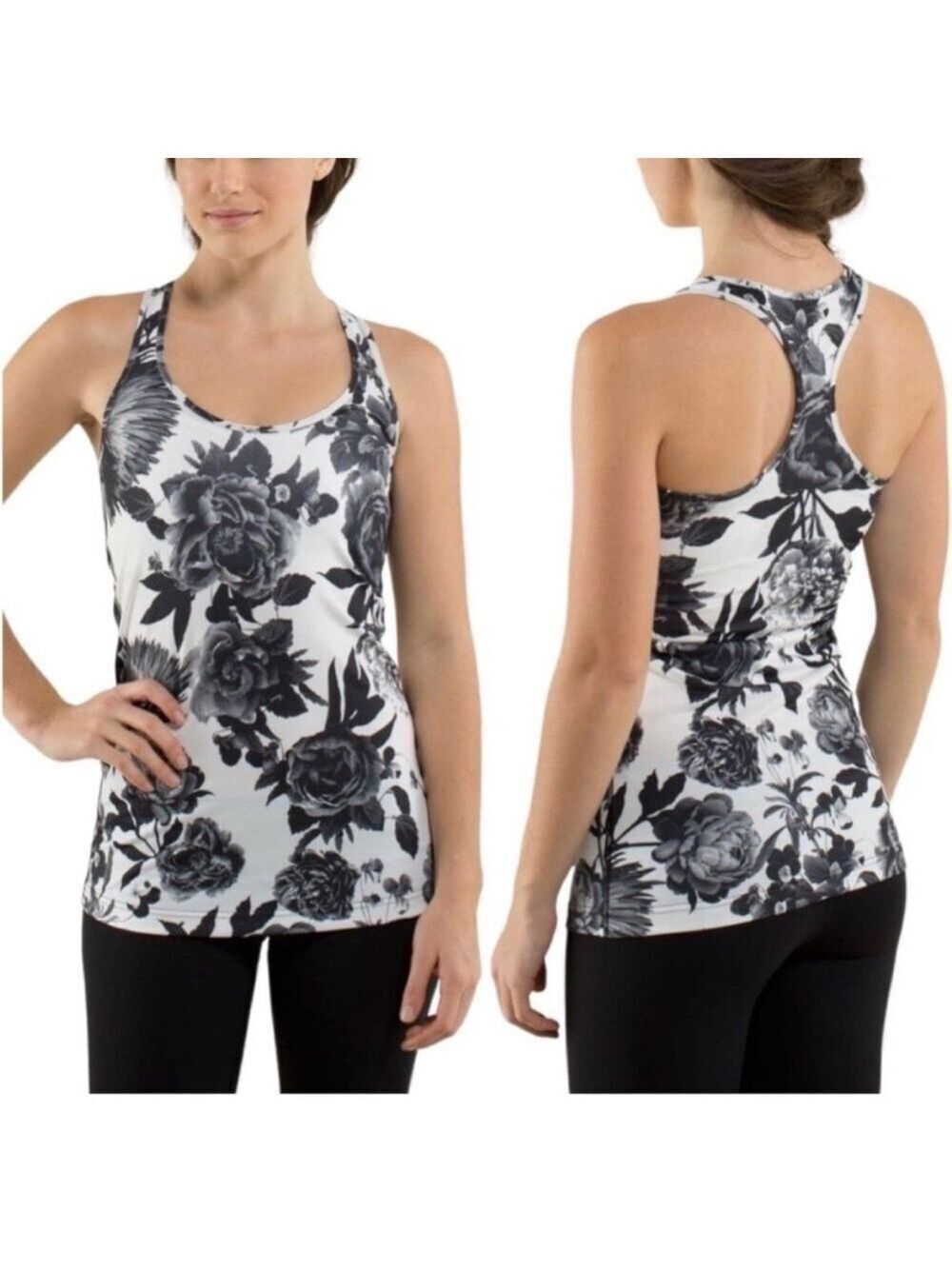 Lululemon Athletica Black and White Fitted Sleeveless Tank Top